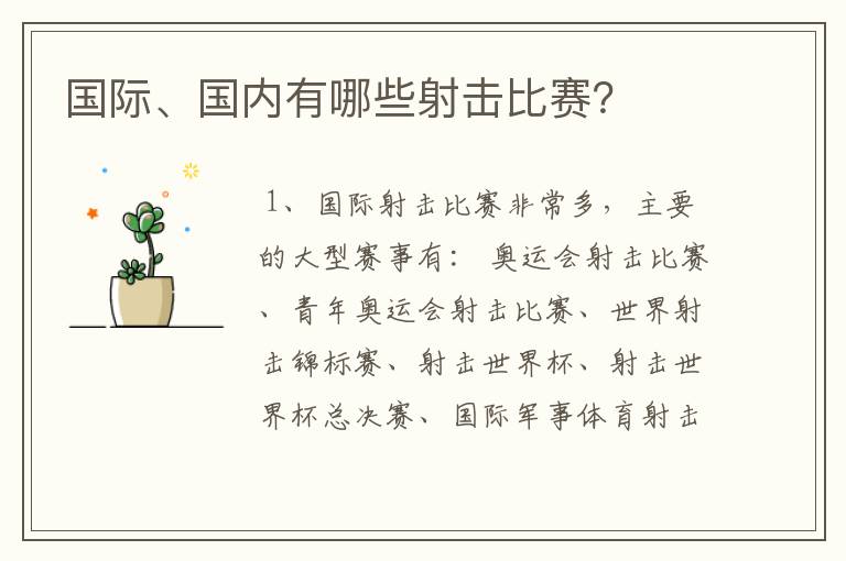 国际、国内有哪些射击比赛?