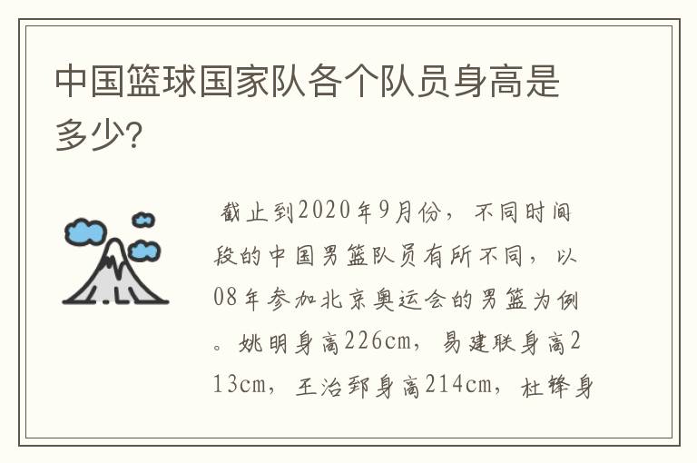 中国篮球国家队各个队员身高是多少?