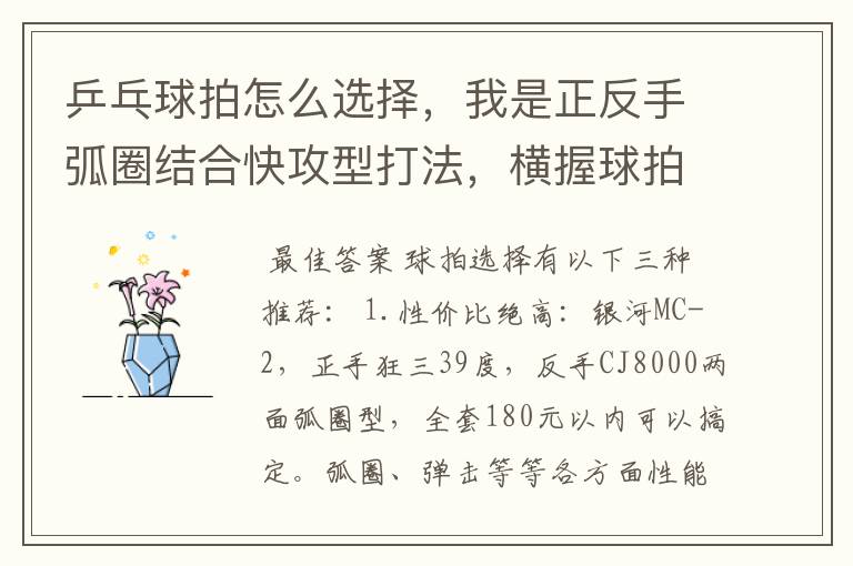乒乓球拍怎么选择,我是正反手弧圈结合快攻型打法,横握球拍!