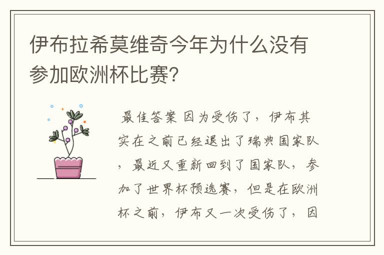 伊布拉希莫维奇今年为什么没有参加欧洲杯比赛?