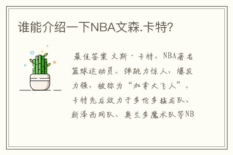 谁能介绍一下NBA文森.卡特?