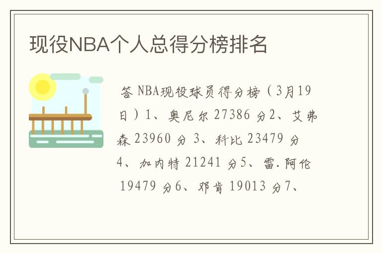 现役NBA个人总得分榜排名