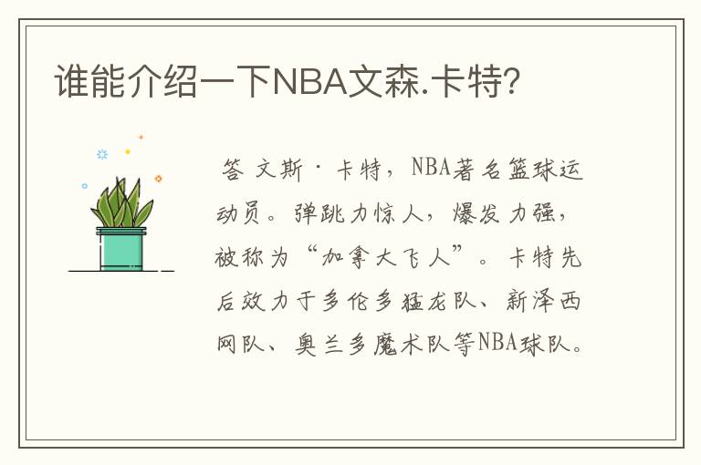 谁能介绍一下NBA文森.卡特?
