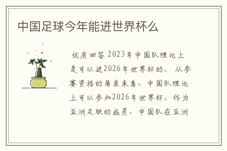 中国足球今年能进世界杯么