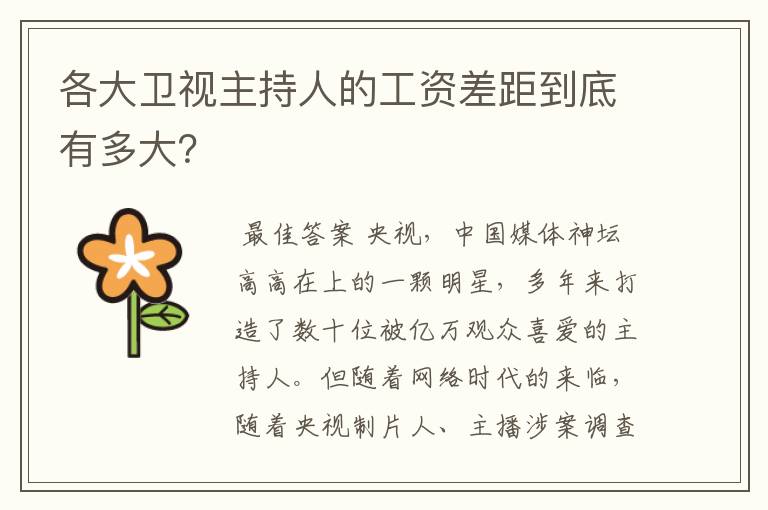 各大卫视主持人的工资差距到底有多大?