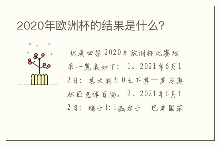 2020年欧洲杯的结果是什么?