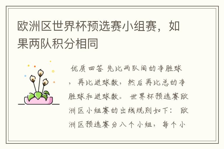 欧洲区世界杯预选赛小组赛,如果两队积分相同