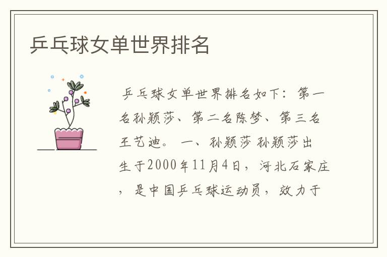 乒乓球女单世界排名