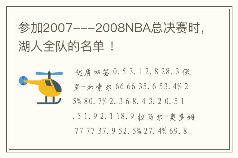 参加2007---2008NBA总决赛时,湖人全队的名单 !