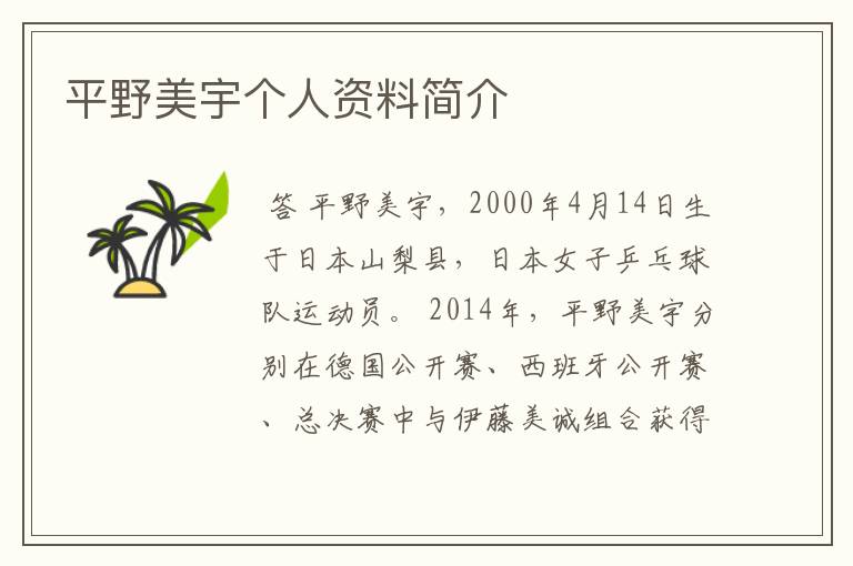 平野美宇个人资料简介