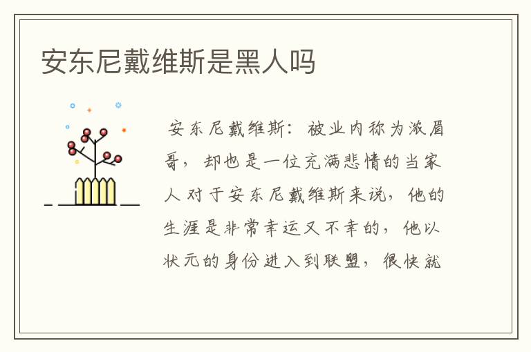 安东尼戴维斯是黑人吗