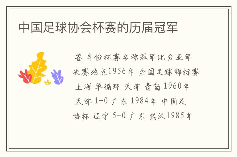 中国足球协会杯赛的历届冠军