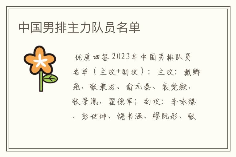 中国男排主力队员名单