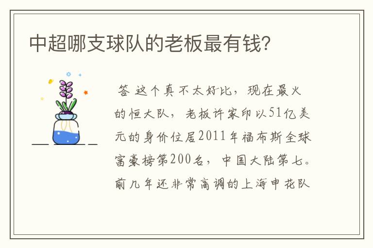 中超哪支球队的老板最有钱?
