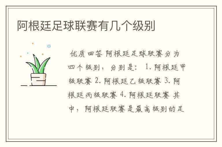 阿根廷足球联赛有几个级别