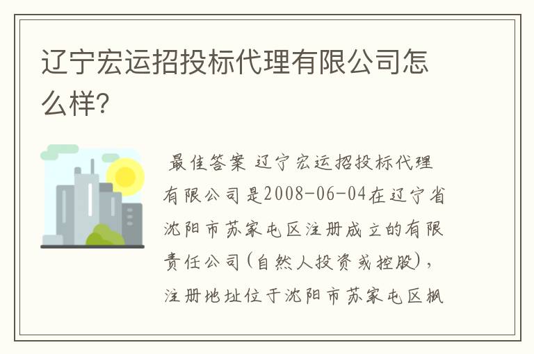 辽宁宏运招投标代理有限公司怎么样？