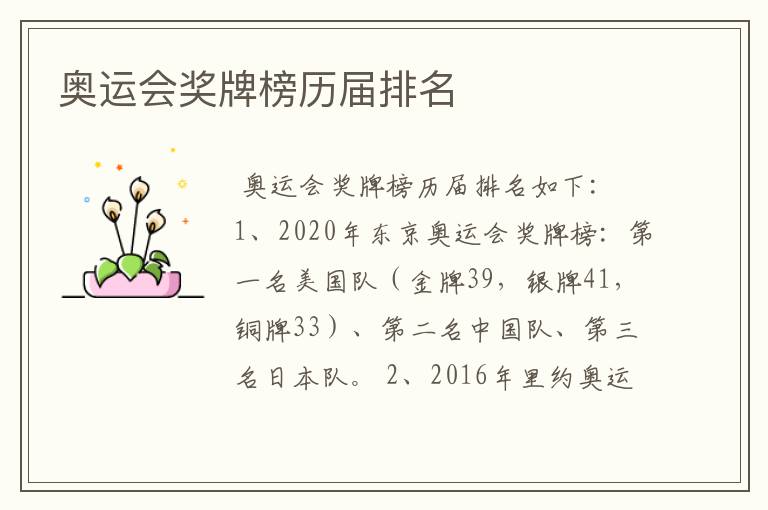 奥运会奖牌榜历届排名