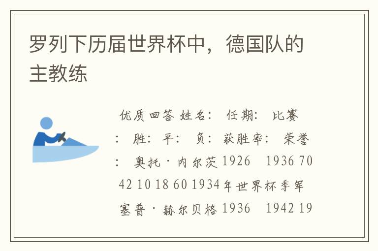 罗列下历届世界杯中，德国队的主教练