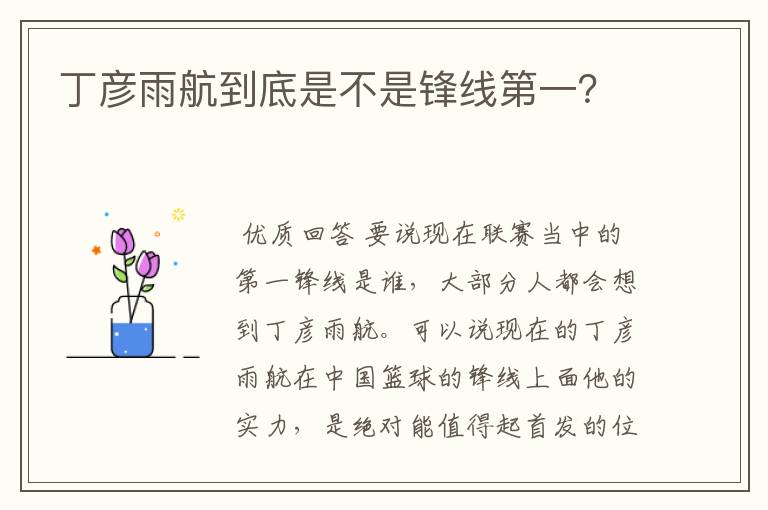 丁彦雨航到底是不是锋线第一？