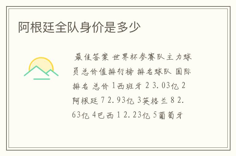 阿根廷全队身价是多少