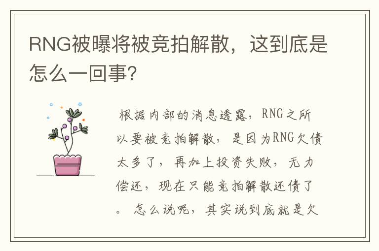 RNG被曝将被竞拍解散,这到底是怎么一回事?