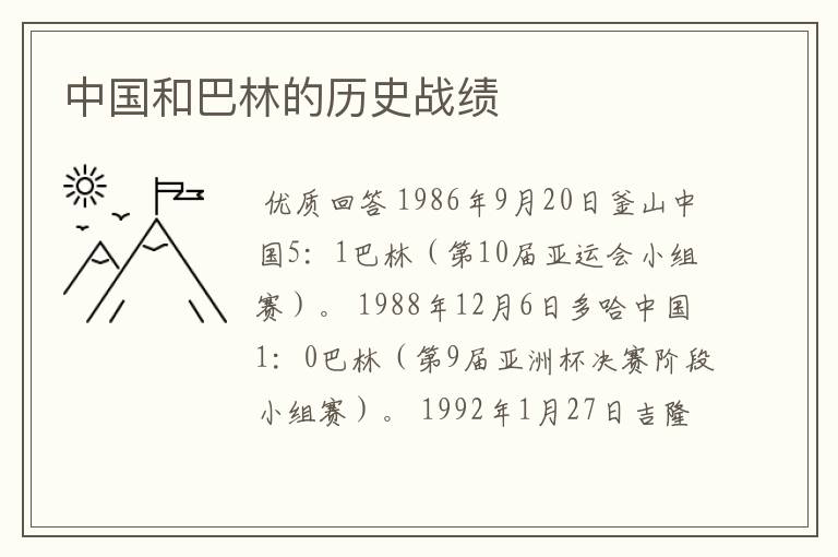中国和巴林的历史战绩
