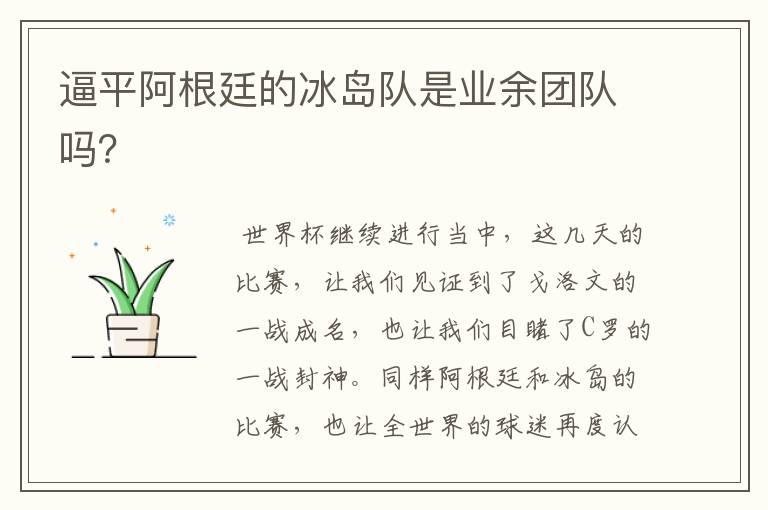 逼平阿根廷的冰岛队是业余团队吗?