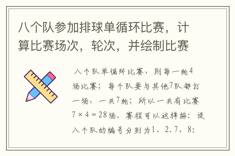 八个队参加排球单循环比赛,计算比赛场次,轮次,并绘制比赛轮次表