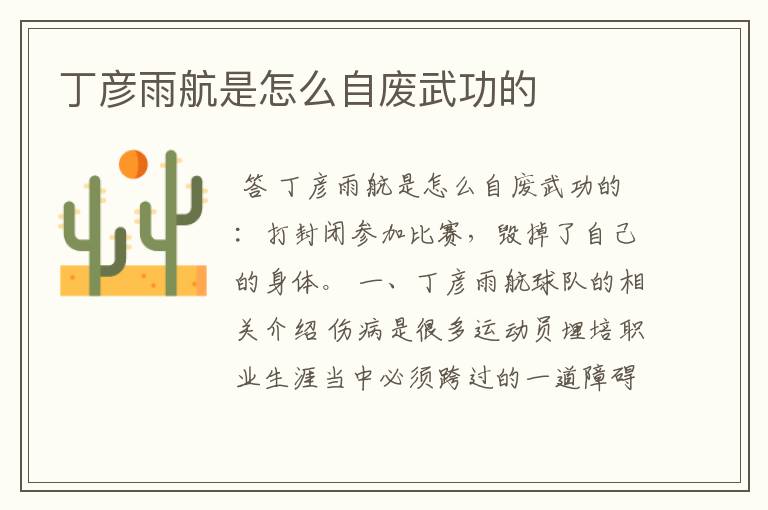 丁彦雨航是怎么自废武功的