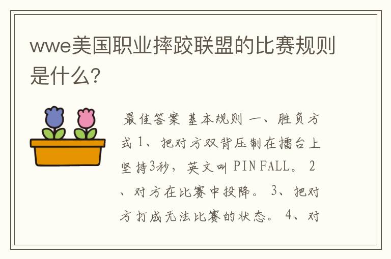 wwe美国职业摔跤联盟的比赛规则是什么?