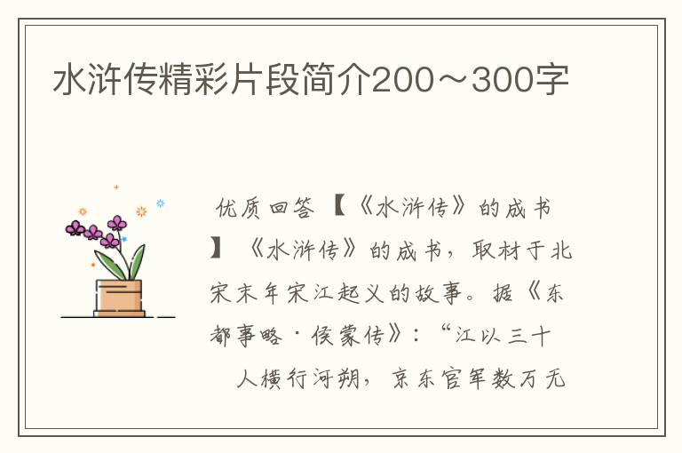 水浒传精彩片段简介200~300字