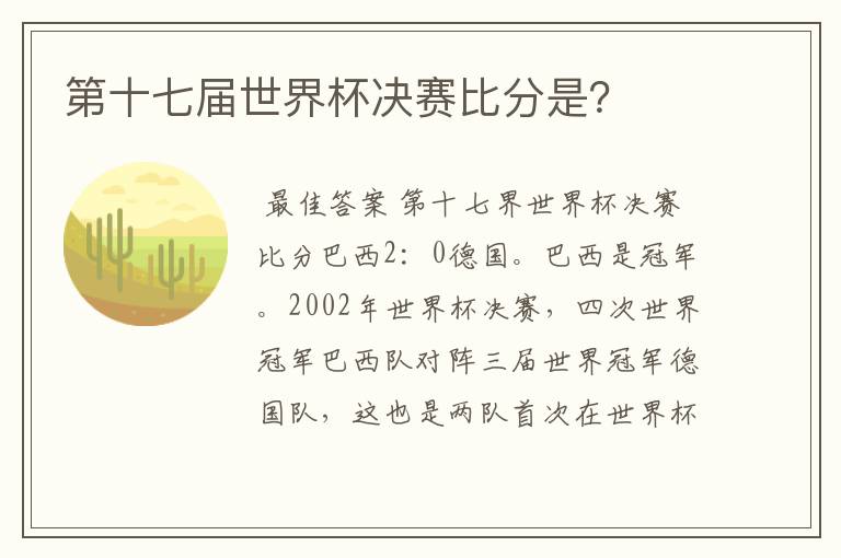 第十七届世界杯决赛比分是?