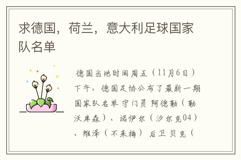 求德国,荷兰,意大利足球国家队名单