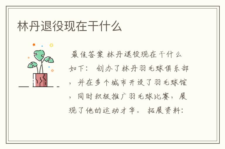 林丹退役现在干什么