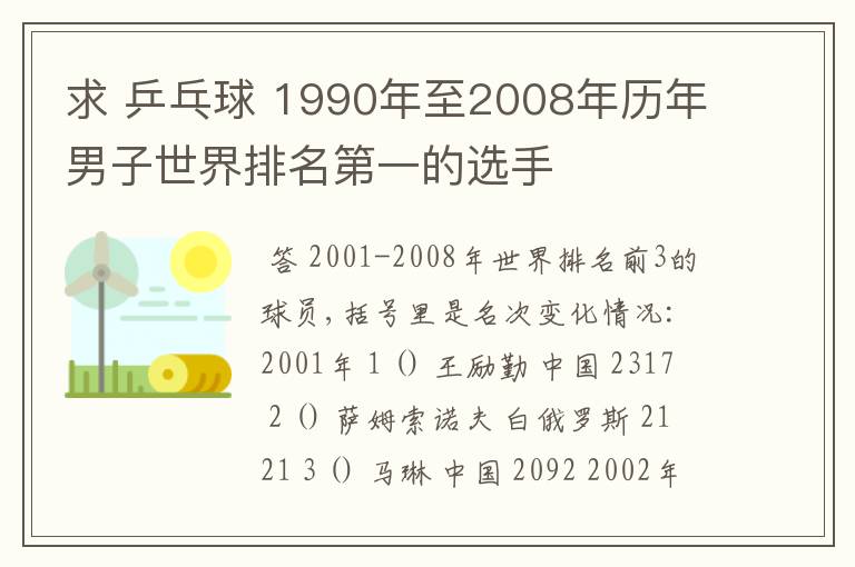 求 乒乓球 1990年至2008年历年男子世界排名第一的选手