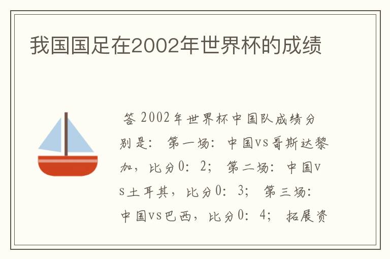 我国国足在2002年世界杯的成绩