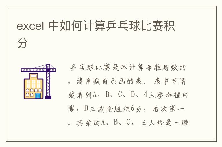 excel 中如何计算乒乓球比赛积分
