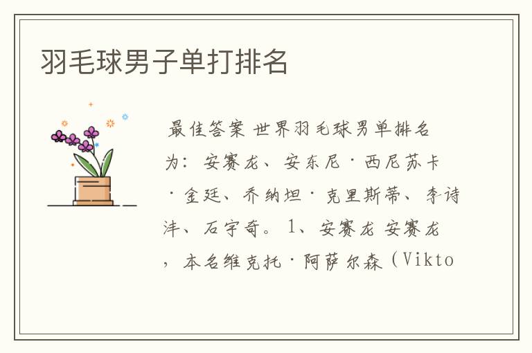 羽毛球男子单打排名