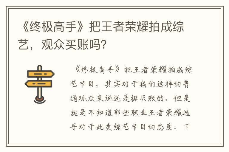 《终极高手》把王者荣耀拍成综艺,观众买账吗?