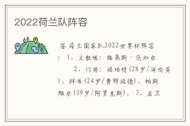 2022荷兰队阵容