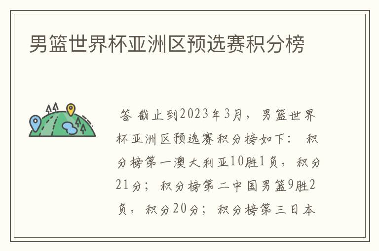 男篮世界杯亚洲区预选赛积分榜