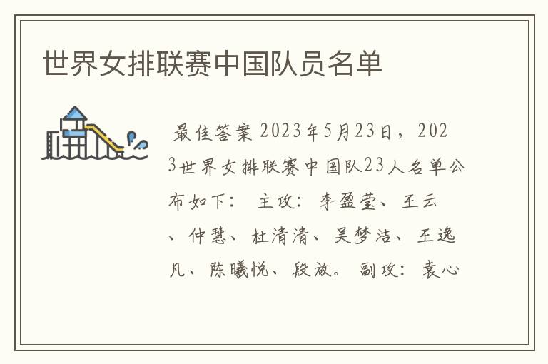 世界女排联赛中国队员名单