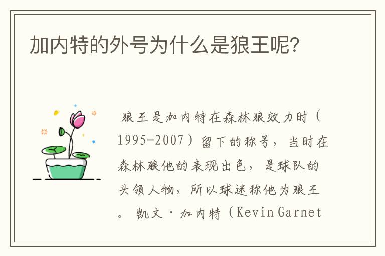 加内特的外号为什么是狼王呢？