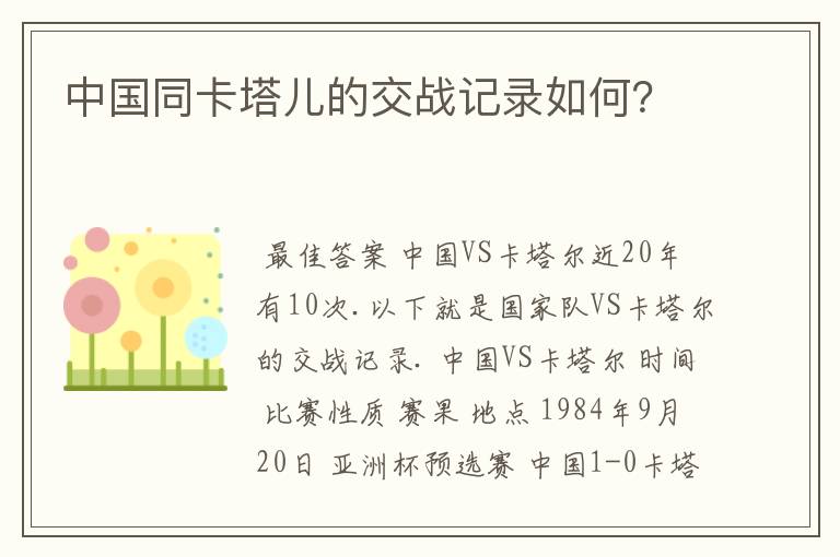 中国同卡塔儿的交战记录如何?