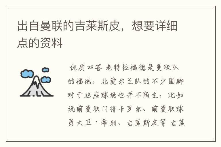 出自曼联的吉莱斯皮,想要详细点的资料
