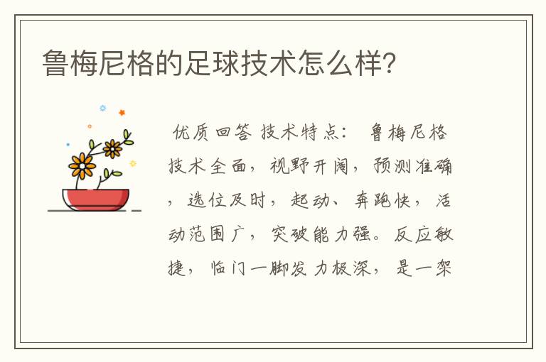 鲁梅尼格的足球技术怎么样?