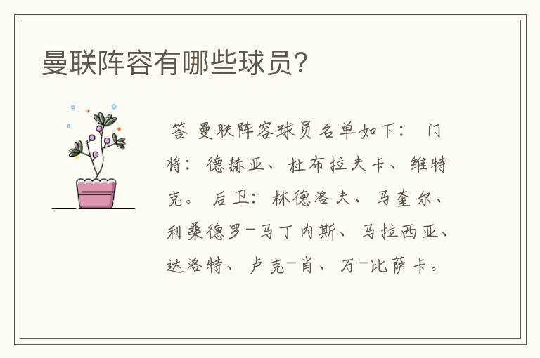 曼联阵容有哪些球员?