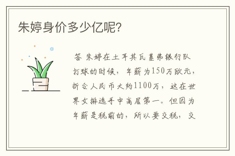 朱婷身价多少亿呢?