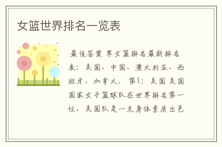 女篮世界排名一览表
