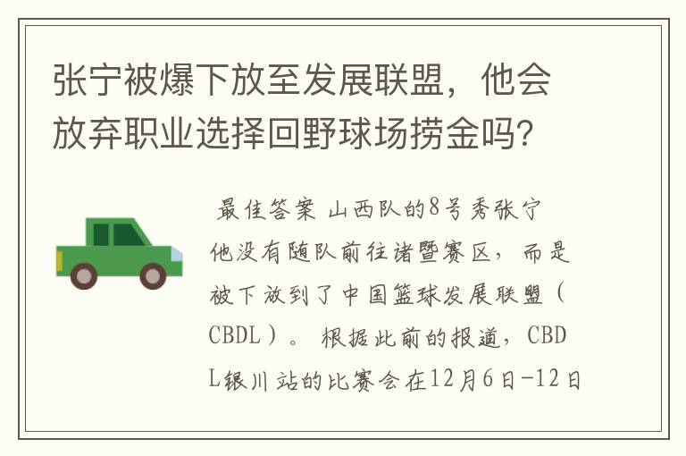 张宁被爆下放至发展联盟,他会放弃职业选择回野球场捞金吗?